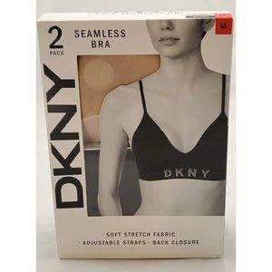 DKNY Ladies Seamless Bralette Bra 2 Pack Soft Adjustable Strap BLACK/GLOW MEDIUM